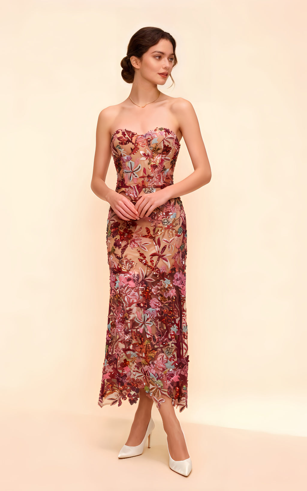 Livia Red Embroidered Strapless Maxi Dress