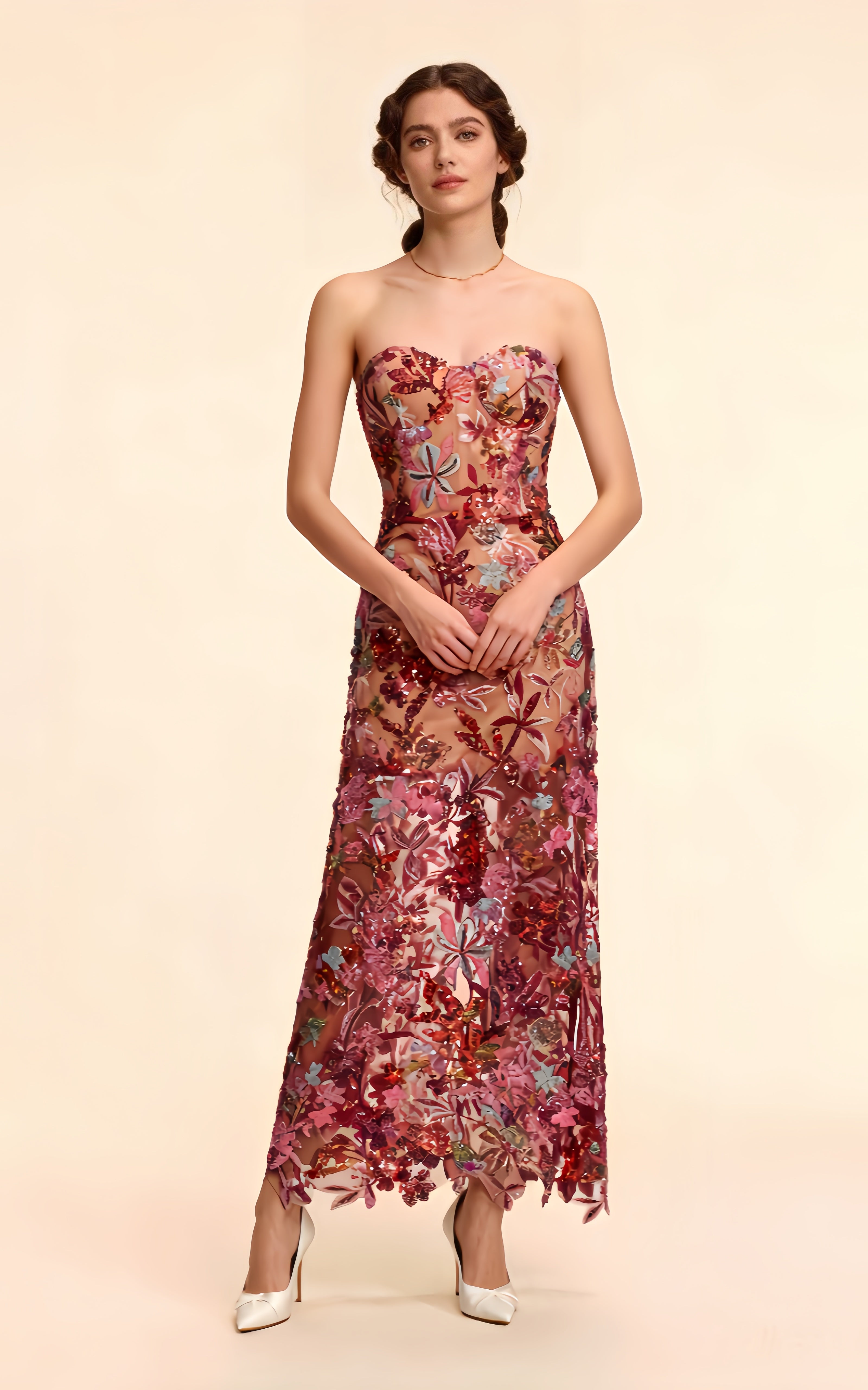Livia Red Embroidered Strapless Maxi Dress