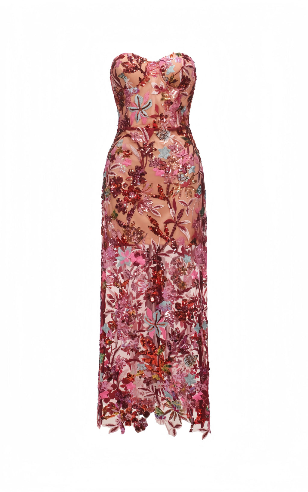 Livia Red Embroidered Strapless Maxi Dress