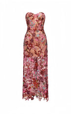 Livia Red Embroidered Strapless Maxi Dress