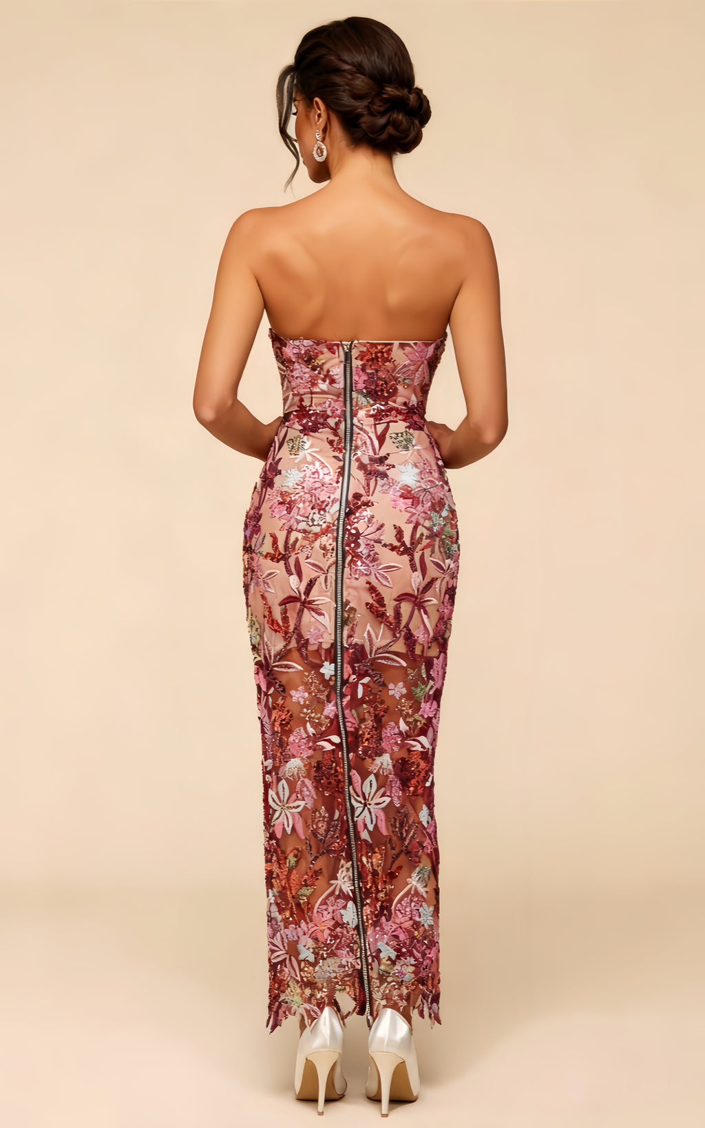 Livia Red Embroidered Strapless Maxi Dress