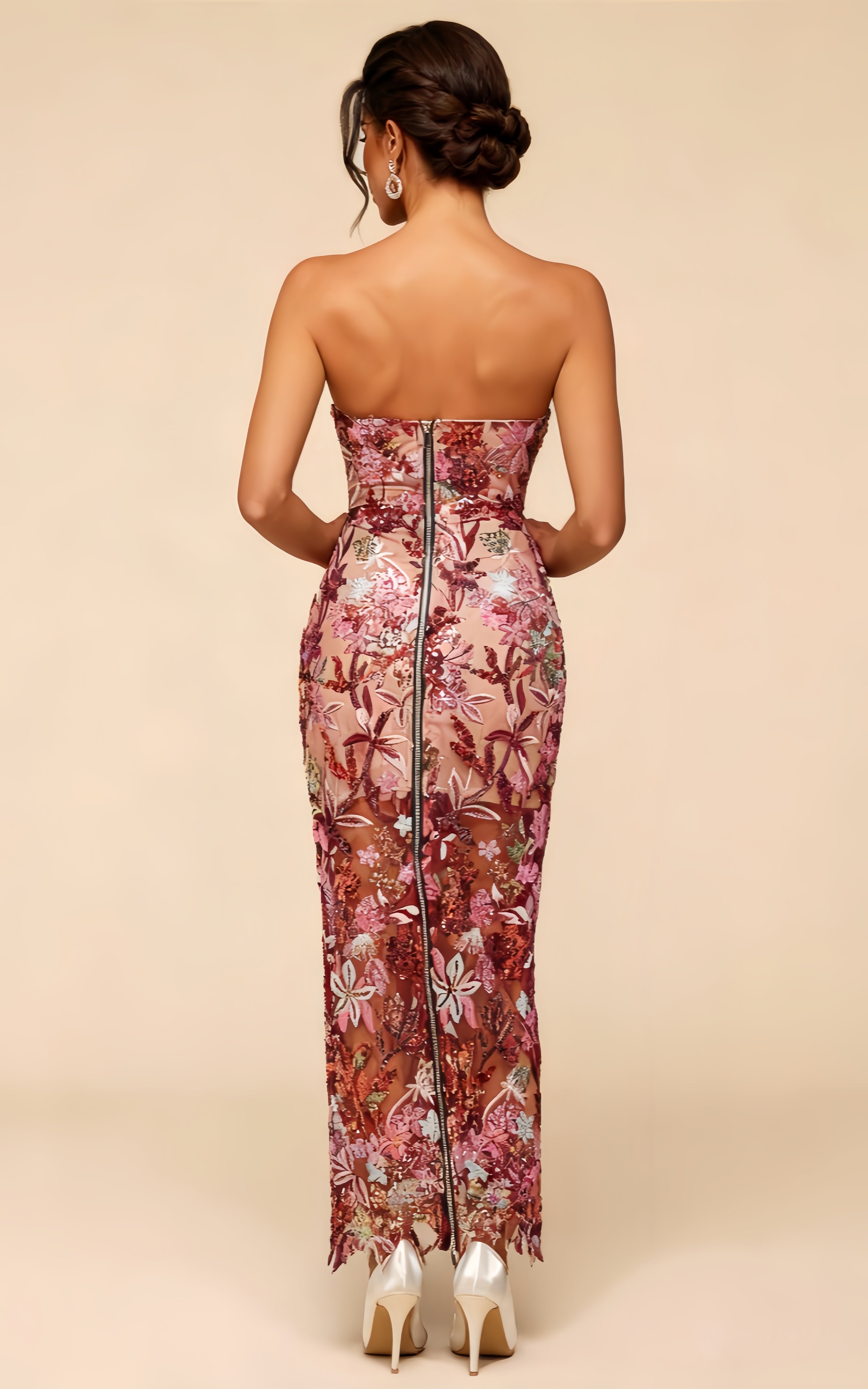 Livia Red Embroidered Strapless Maxi Dress