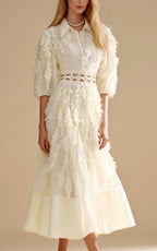 Lola Beige Diamond Feather Tassel Maxi Dress