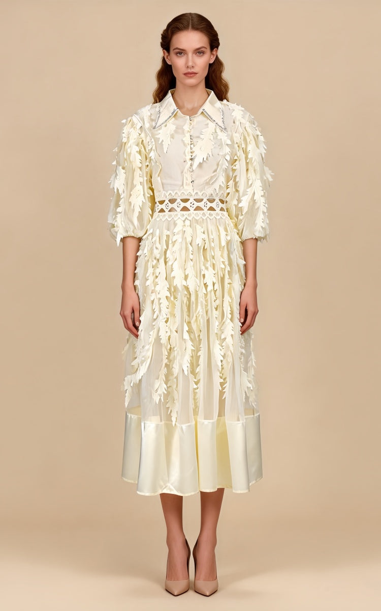 Lola Beige Diamond Feather Tassel Maxi Dress