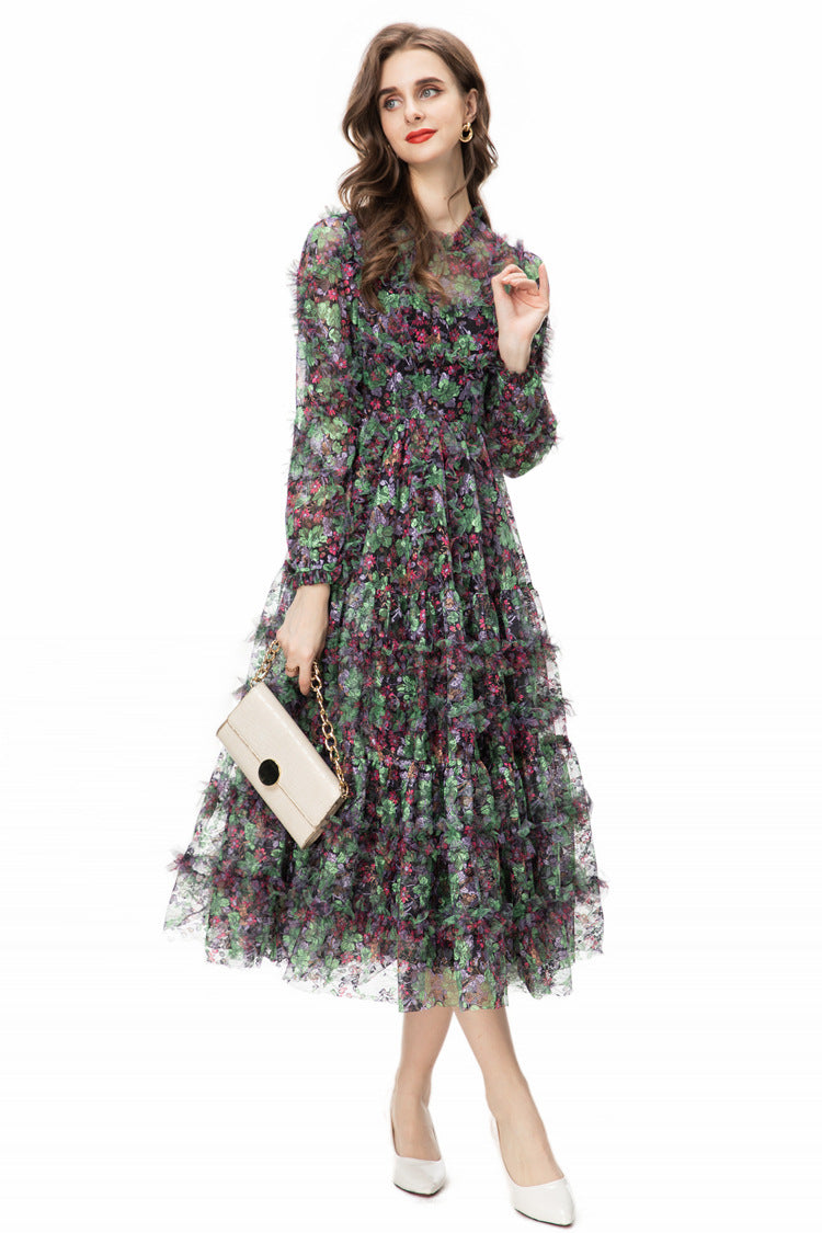 Riley Long Sleeve Floral Layered Tulle Maxi Dress