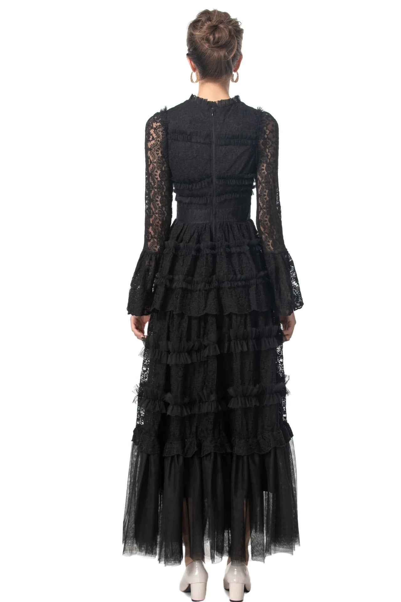 Asher Long Sleeve Lace Maxi Dress In Black