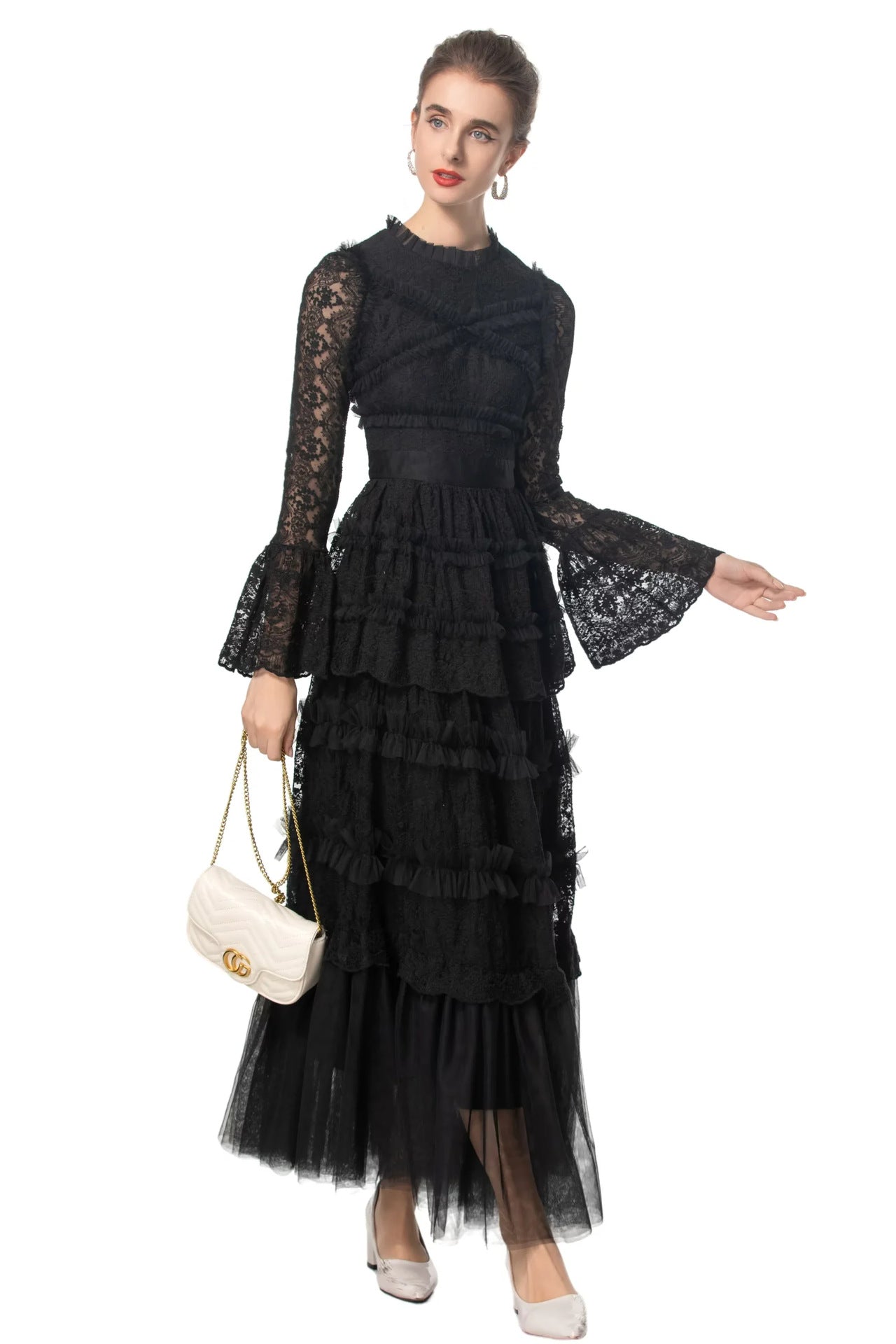Asher Long Sleeve Lace Maxi Dress In Black