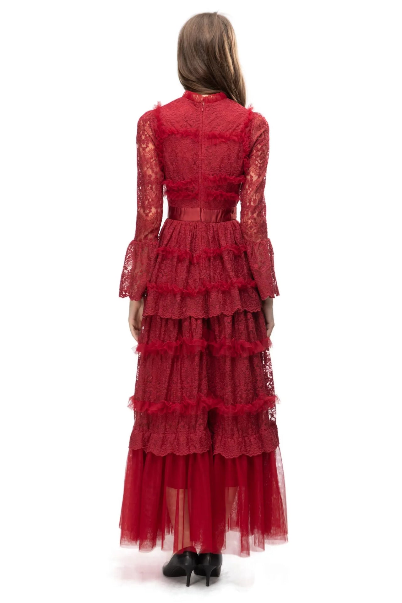 Asher Long Sleeve Lace Maxi Dress In Red
