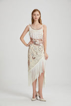Luca Beige Sequin Tassel Midi Evening Dress