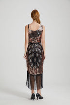 Luca Black Sequin Tassel Midi Evening Dress