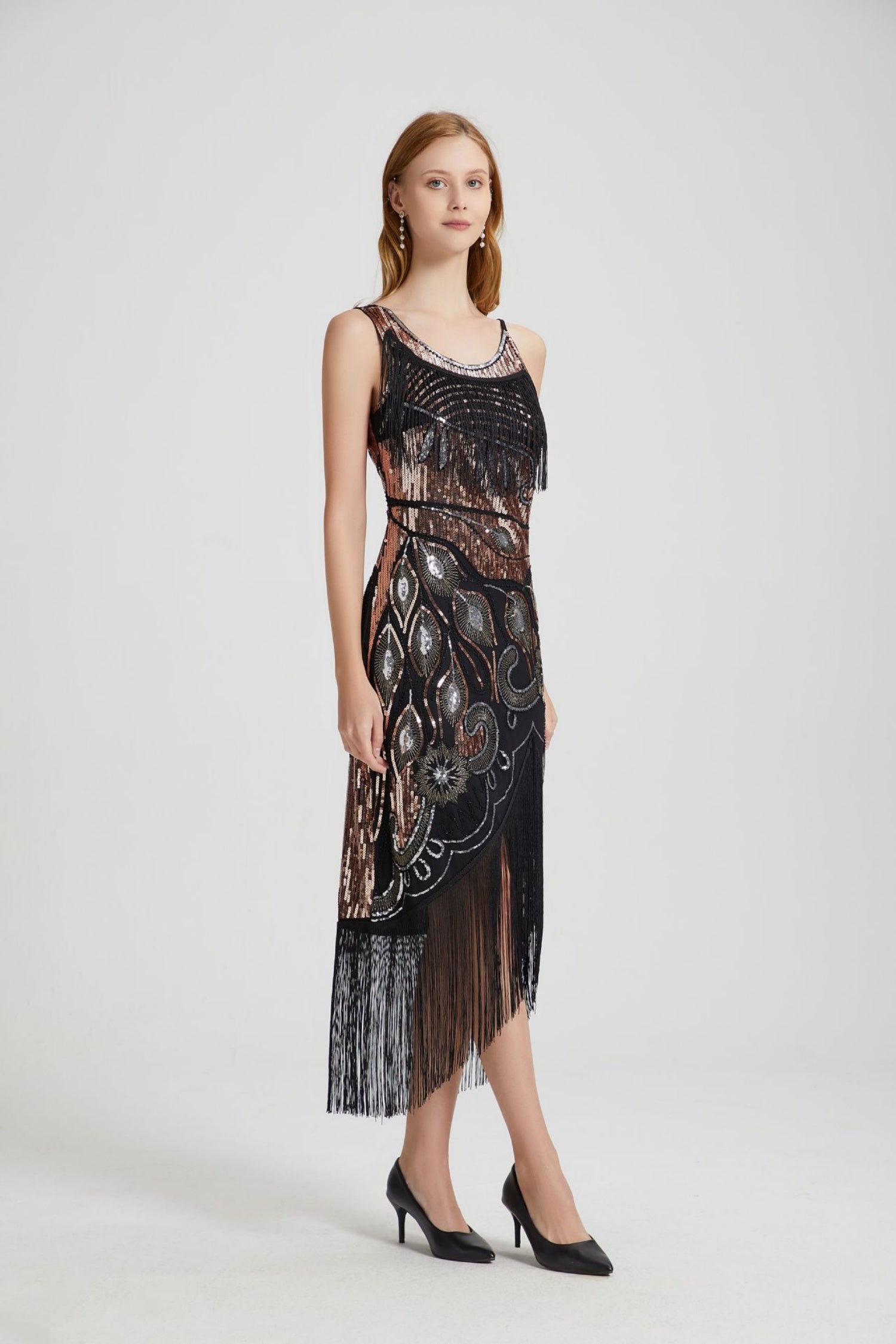Luca Black Sequin Tassel Midi Evening Dress