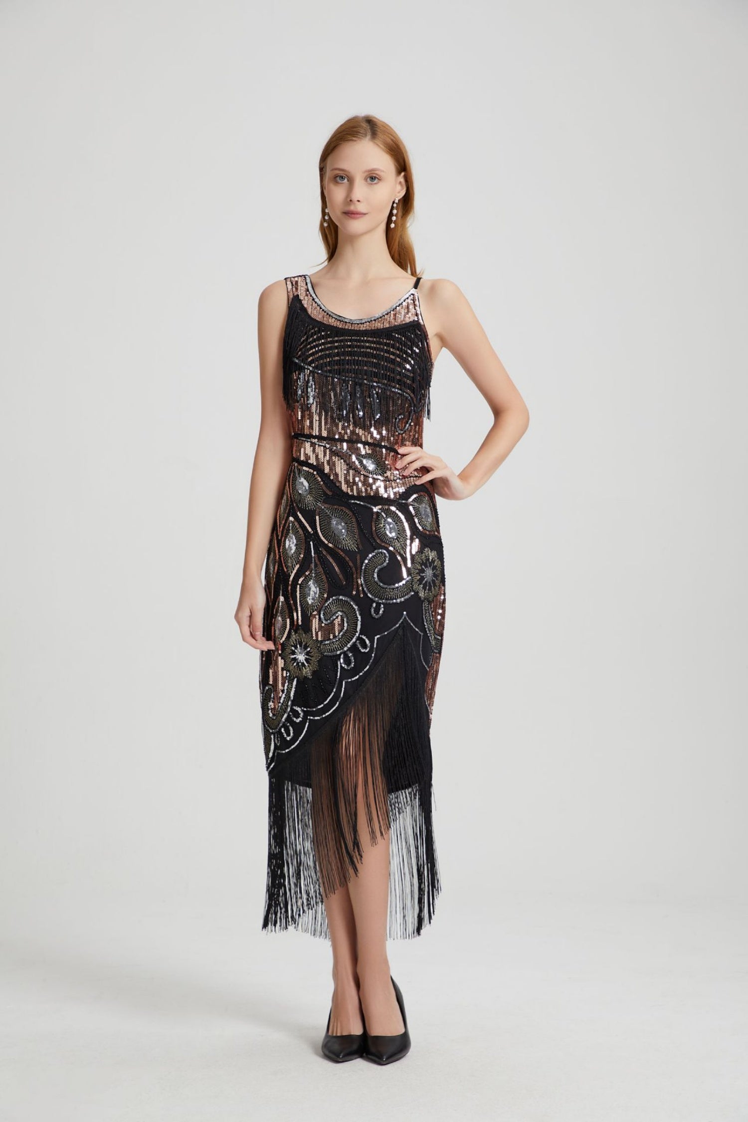 Luca Black Sequin Tassel Midi Evening Dress Secondary image
