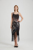 Luca Black Sequin Tassel Midi Evening Dress