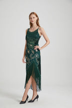 Luca Green Sequin Tassel Midi Evening Dress