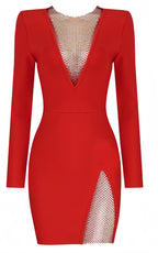 Lucia Red Mesh Diamond Bandage Mini Dress