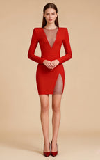 Lucia Red Mesh Diamond Bandage Mini Dress