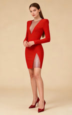 Lucia Red Mesh Diamond Bandage Mini Dress