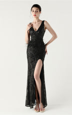 Lyla Black Sequin Feather Embellishment Evening Dress