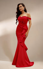 Mabel Off-Shoulder 3D Floral Maxi Dress In Red