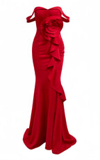 Mabel Off-Shoulder 3D Floral Maxi Dress In Red