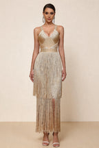 Madeline Apricot Layered Fringe Bandage Dress