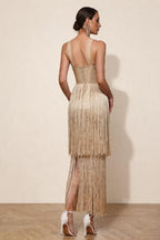 Madeline Apricot Layered Fringe Bandage Dress