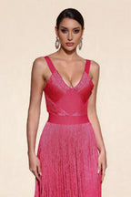 Madeline Fuchsia Layered Fringe Bandage Dress