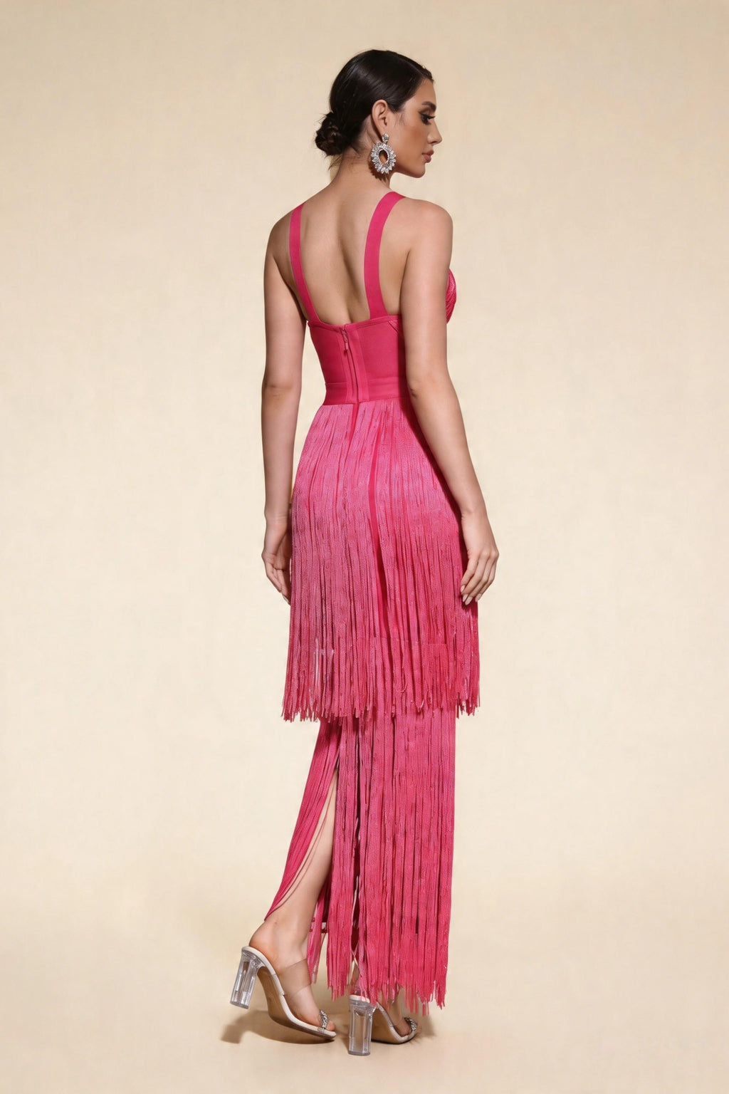 Madeline Fuchsia Layered Fringe Bandage Dress