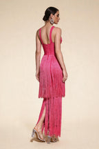Madeline Fuchsia Layered Fringe Bandage Dress