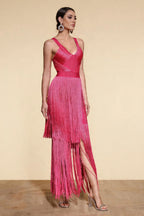 Madeline Fuchsia Layered Fringe Bandage Dress