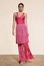Madeline Fuchsia Layered Fringe Bandage Dress