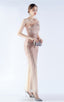 Maisie Gold Sequin Asymmetric Neckline Feathered Maxi Dress