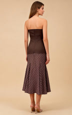 Margot Brown Polka Dot Mesh Bandage Maxi Dress