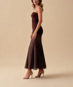 Margot Brown Polka Dot Mesh Bandage Maxi Dress