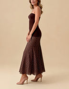 Margot Brown Polka Dot Mesh Bandage Maxi Dress
