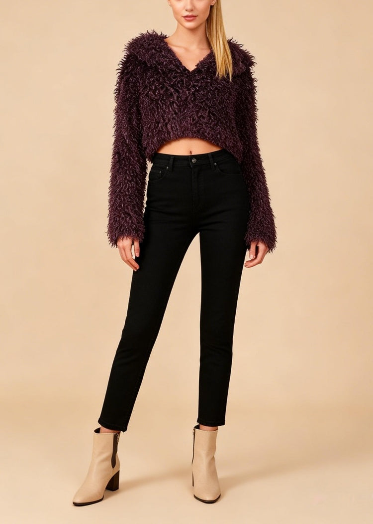 Marley Burgundy Faux Suede Long-Sleeve Jacket