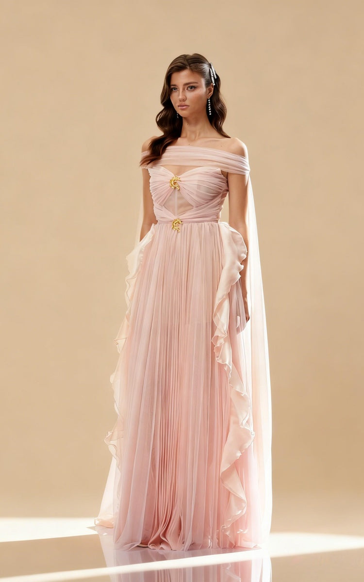 Mason Off-Shoulder Ribbon Mesh Maxi Dress