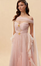 Mason Off-Shoulder Ribbon Mesh Maxi Dress