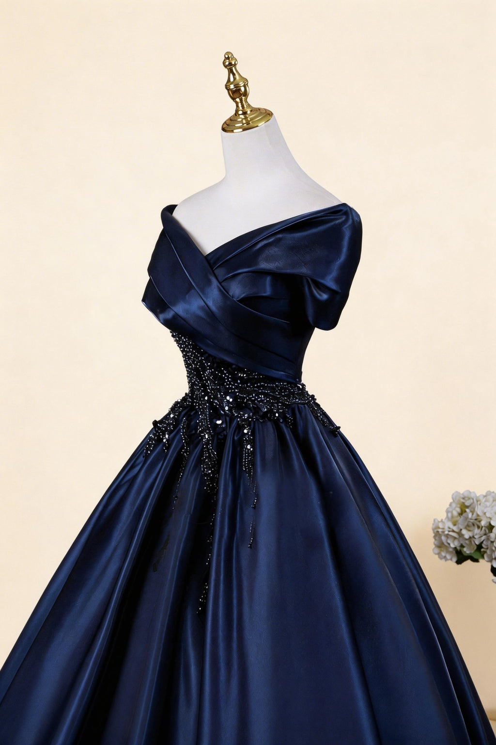 Maureen Navy Blue Off-Shoulder Maxi Dress