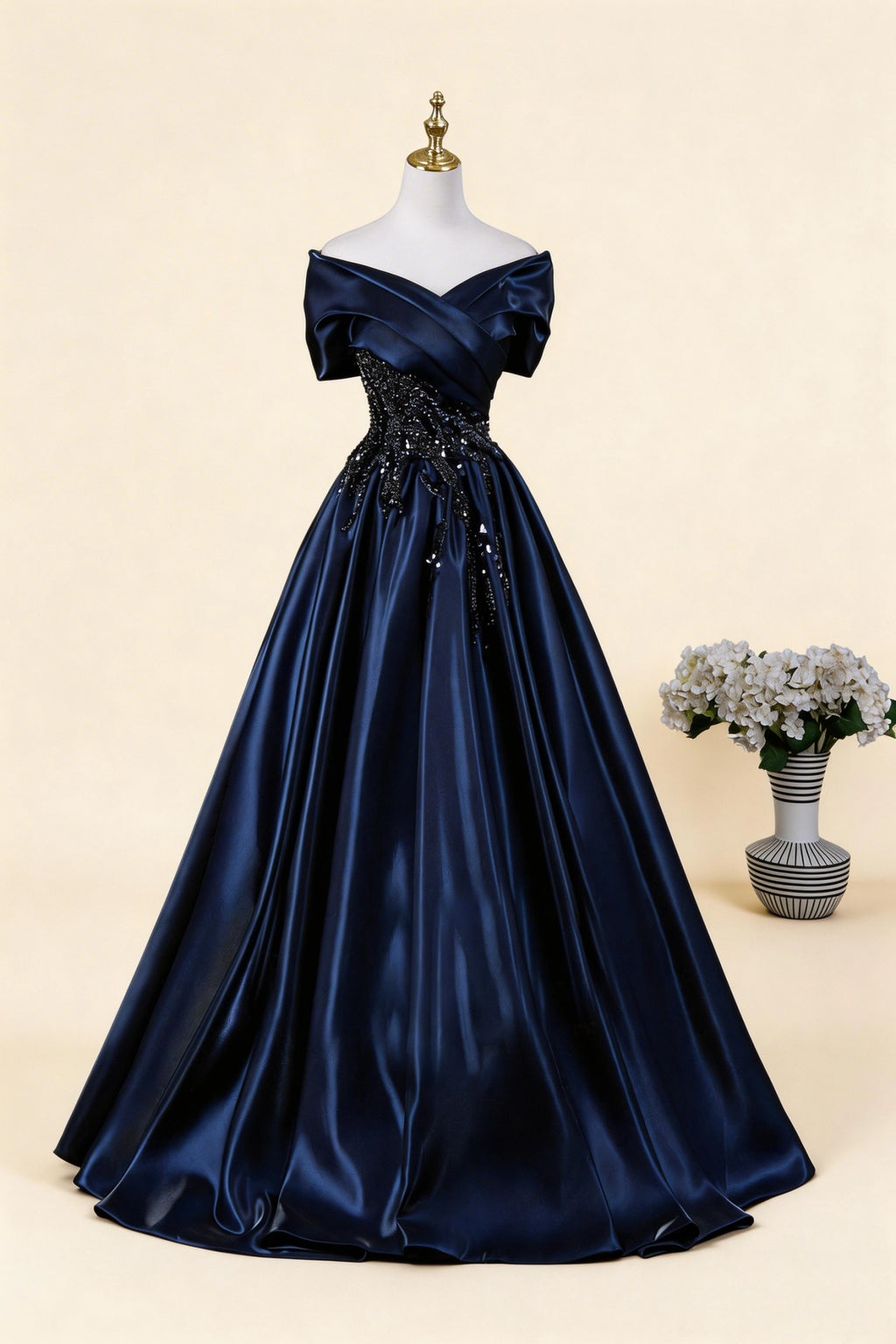 Maureen Navy Blue Off-Shoulder Maxi Dress