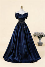 Maureen Navy Blue Off-Shoulder Maxi Dress
