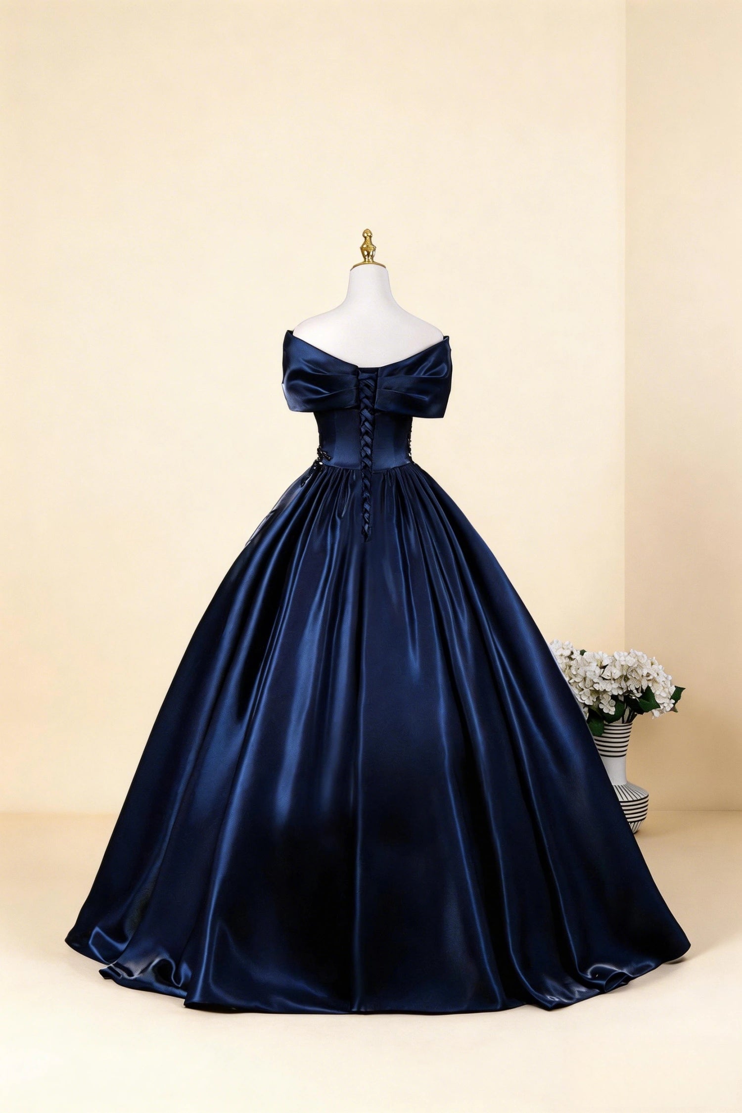 Maureen Navy Blue Off-Shoulder Maxi Dress