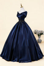 Maureen Navy Blue Off-Shoulder Maxi Dress