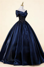 Maureen Navy Blue Off-Shoulder Maxi Dress
