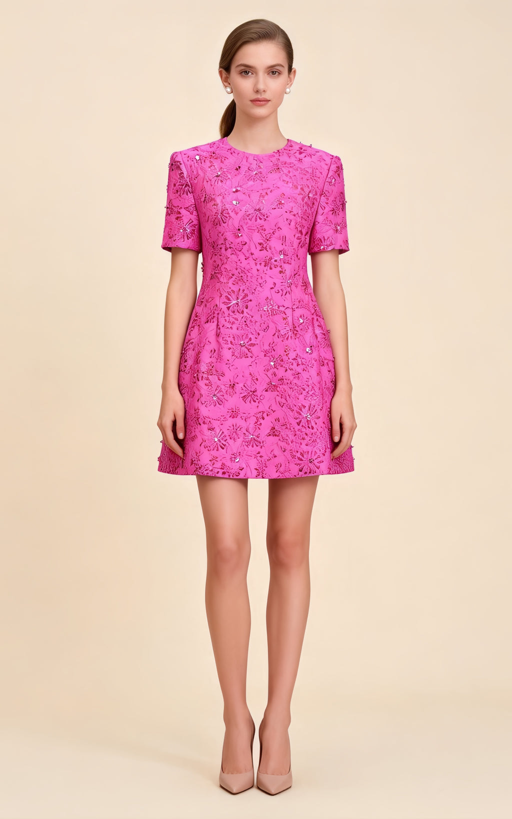 Miles Pink Jacquard Sequin Mini Dress