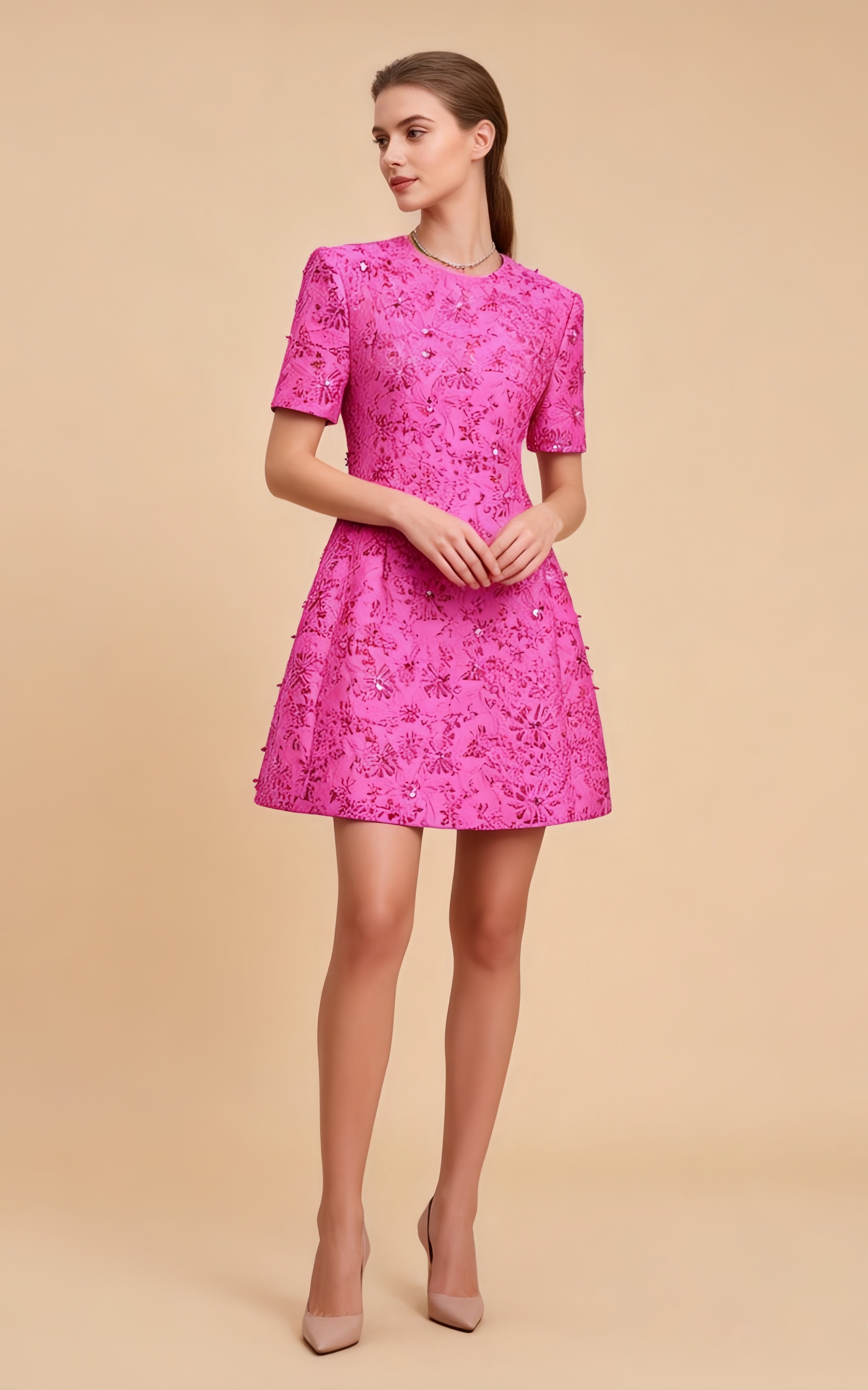 Miles Pink Jacquard Sequin Mini Dress