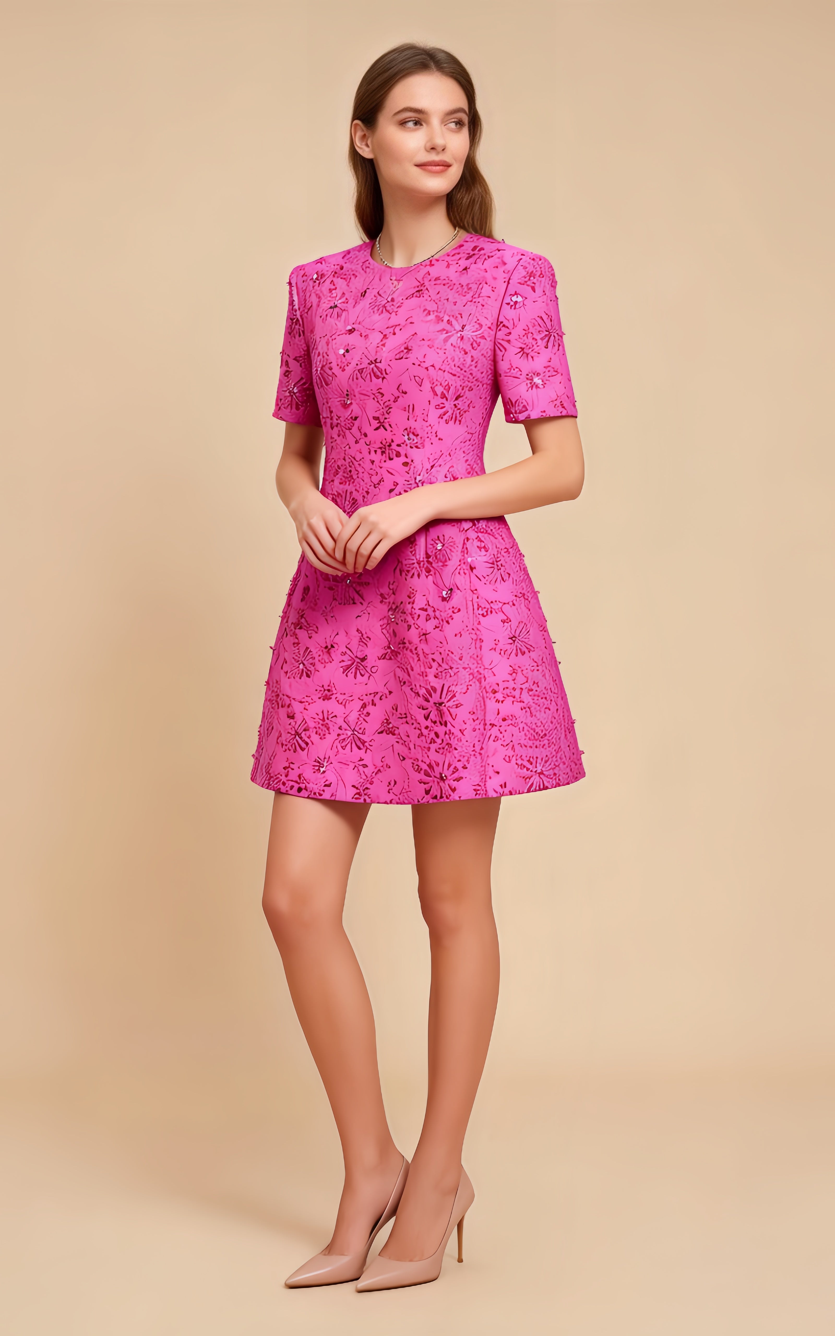 Miles Pink Jacquard Sequin Mini Dress