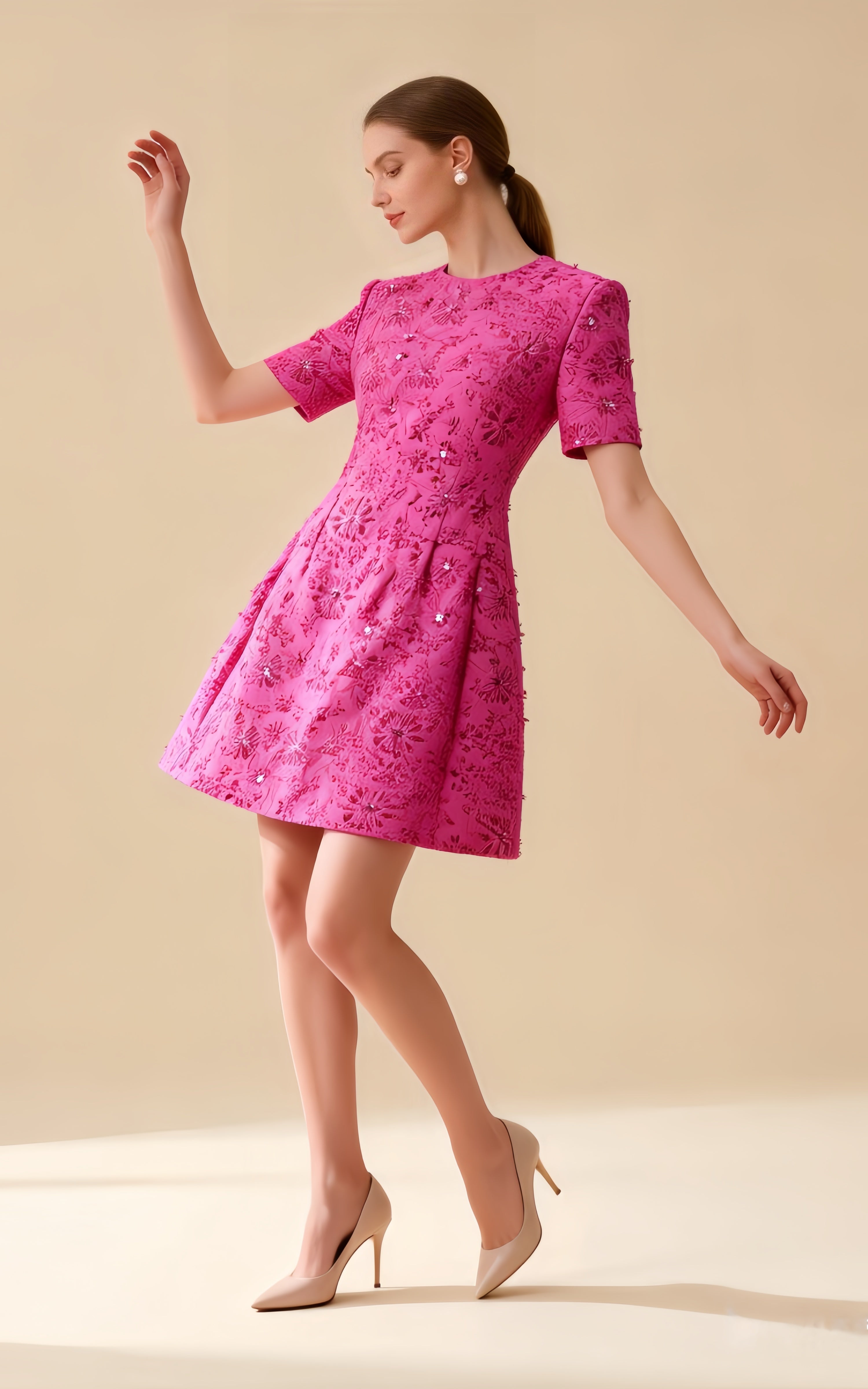 Miles Pink Jacquard Sequin Mini Dress