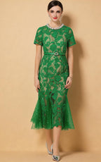 Mira Green Lace Pearl Mermaid Dress