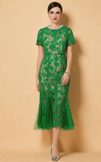 Mira Green Lace Pearl Mermaid Dress
